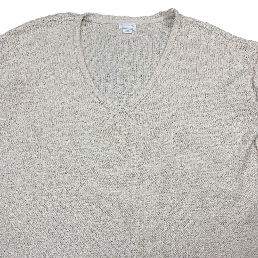 Caslon Boucle Knit Tunic Sweater Long Sleeves V-Neck Ivory Knit Pullover - Picture 6 of 16